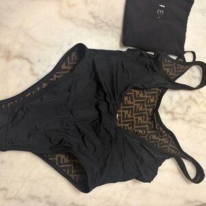 Fendi Black Logo-Trim One-Piece Swimsuit
